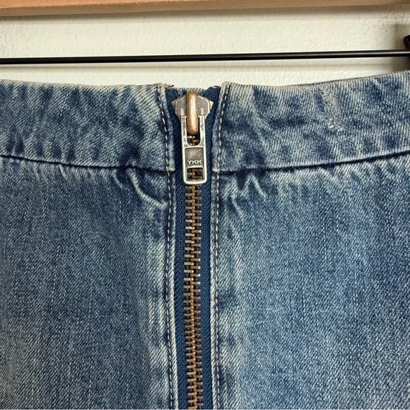 Free People x One Teaspoon Vixen High Waist Distressed A Line Oxford Denim Skirt - Picture 12 of 12